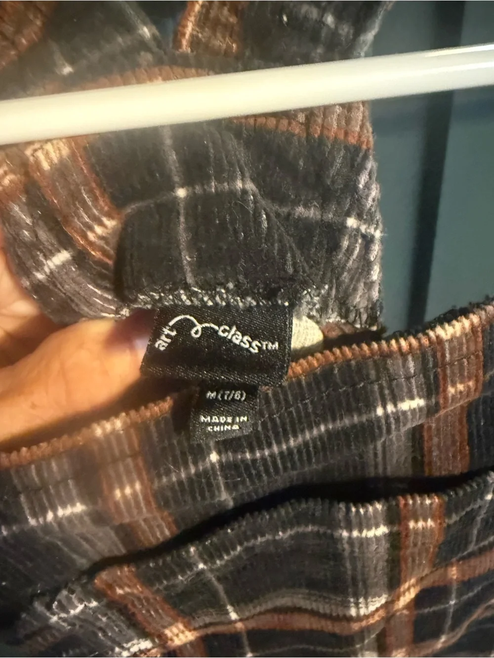 Plaid jumper with tan and black courdoroy 7/8 y
